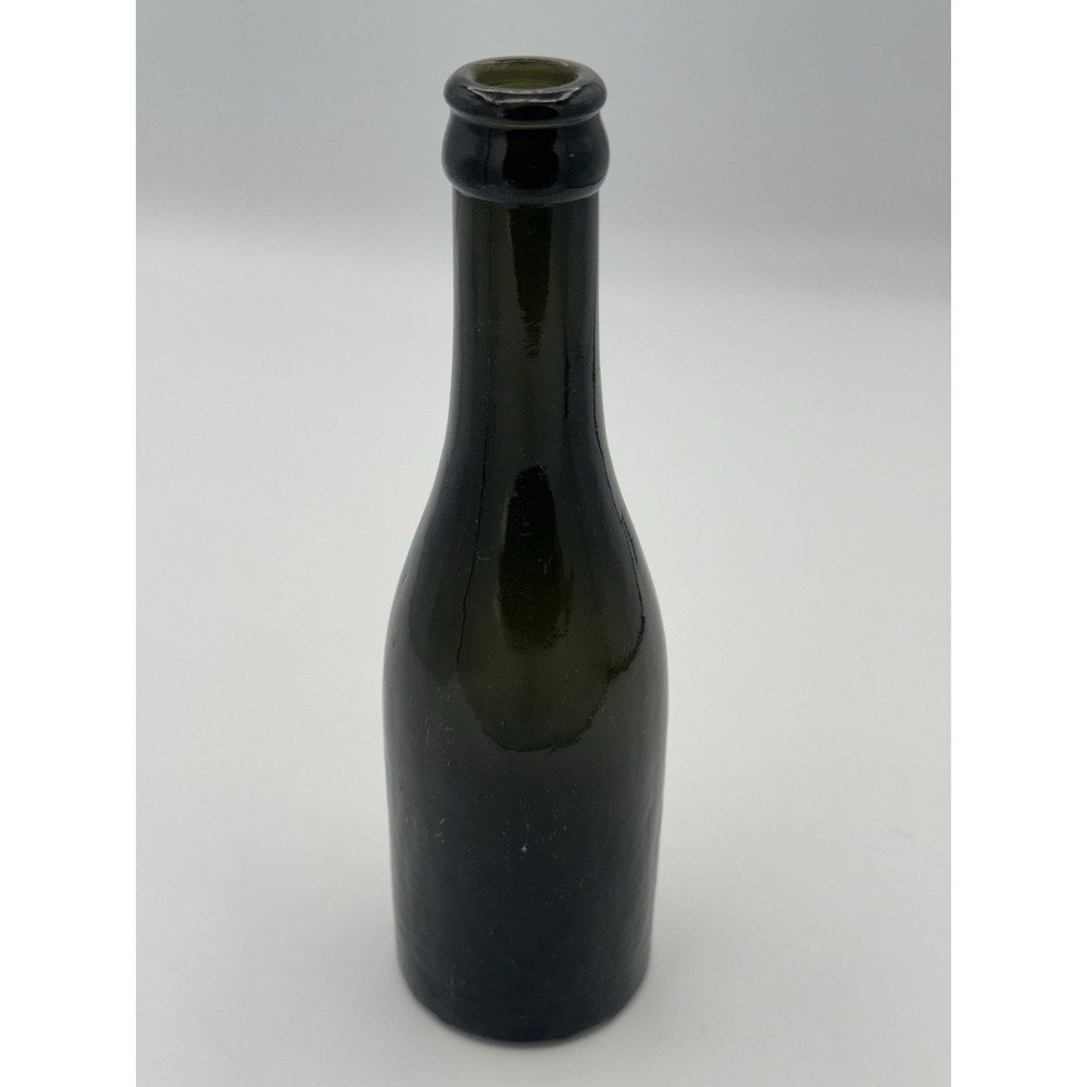Antique 1800s Black Glass Dark Olive Ale Beer Bottle Blown Glass S Base Mark